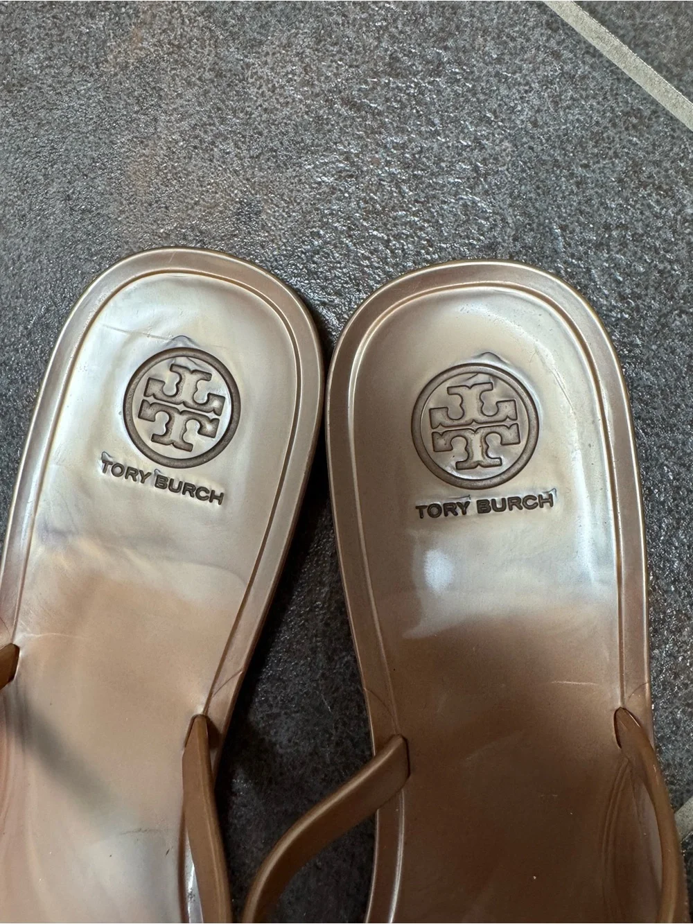 Tory Burch TB Mini Miller Metallic Logo Jelly Thong Slip On Sandals Rose Gold 10